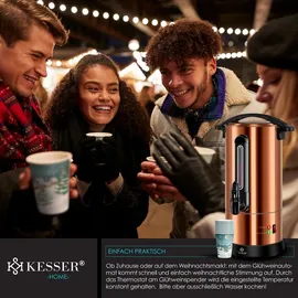 Kesser KESSER® Glühweinkessel 10L Edelstahl Inkl. 10x Becher Glühweinkocher mit Thermostat Glühweinautomat Heißgetränkeautomat Wasserkocher Heißwasserspender Einkochautomat Füllstandanzeige Zapfhahn