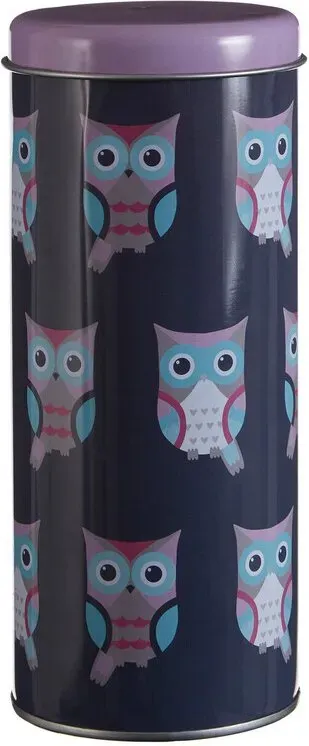 Premier Housewares Happy Owls Runder Aufbewahrungsdose, bunter Metalltonne mit niedlichem Eulenmotiv, ideal zur Aufbewahrung