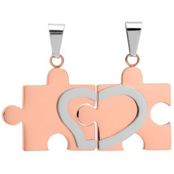 Unique Kettenanhänger Partneranhänger Puzzleteil aus bicolorem Edelstahl rosa