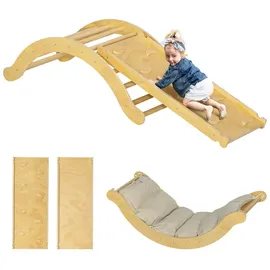 aiyaplay Kletterdreieck 4 in 1 Set mit Rutsche Naturholz