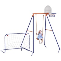 Outsunny Kinderschaukel mit Fußballtor und Basketballkorb rot, blau 195L x 154B x 220H cm