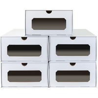 5 x PresentFill® Aufbewahrungsbox Weiß Schuhbox Schuhkiste Schuhschachtel Schuhkarton Ordnungsboxen durchsichtig transparent Sichfenster stapelbar aus Pappe Schuhaufbewahrung Schuhorganizer