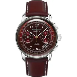 Zeppelin Herrenuhr LZ 126 Los Angeles 76146 - Dunkelrotes Ziffernblatt mit weißen,Leuchtzeigern,nachts leuchtenden Zahlen/Indices,bordeaux,weiße Naht - 42mm