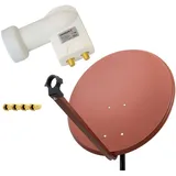PremiumX SAT Anlage 80cm Sat Antenne Ziegelrot Satellitenschüssel TV Schüssel Satellitenantenne Twin LNB 2 TN 4 Stecker