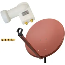 PremiumX SAT Anlage 80cm Sat Antenne Ziegelrot Satellitenschüssel TV Schüssel Satellitenantenne Twin LNB 2 TN 4 Stecker