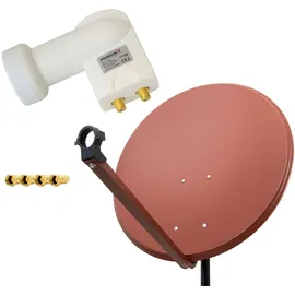 PremiumX SAT Anlage 80cm Sat Antenne Ziegelrot Satellitenschüssel TV Schüssel Satellitenantenne Twin LNB 2 TN 4 Stecker