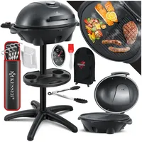 KESSER Elektro-Standgrill, elektrischer Grill Set mit Deckel, Thermometer & Antihaftbeschichtung schwarz