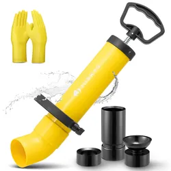 Juskys Rohrreinigungspumpe - Handschuhe & 3 Aufsätze für Abfluss - Rohrreiniger Toilette & Co.- Gelb