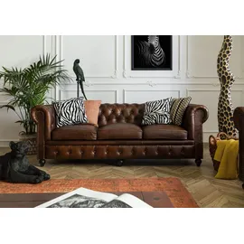 Massivmoebel24 Sofa 3-Sitzer Echtleder 216x82x75 braun Chesterfield #103