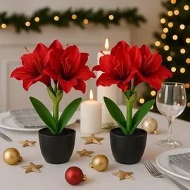 I.GE.A. Kunstblume I.GE.A. "Amaryllis im Topf", rot, B:17cm H:28cm L:14cm, Polyester, Kunstpflanzen, 2erSet Blume Weihnachtsblume Weihnachtsdeko Winterblume Floristik Deko