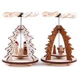 Brubaker 2er Set Weihnachtspyramide Tannenbaum - 2 Motive: Engel/Christi Geburt mit Maria, Josef und Jesuskind - Holz Tischpyramiden je 11,5 cm - handbemalte Figuren