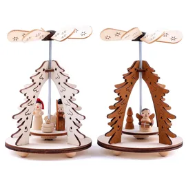 Brubaker 2er Set Weihnachtspyramide Tannenbaum - 2 Motive: Engel/Christi Geburt mit Maria, Josef und Jesuskind - Holz Tischpyramiden je 11,5 cm - handbemalte Figuren