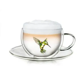 Creano Thermo-Tasse Hummi für Tee/Latte Macchiato, doppelwandig, mit Kolibri-Muster | 250ml in exklusiver Geschenkpackung, Grün