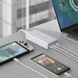 j5create JUP37185W-EN 185-Watt-GaN-PD-3.1-USB-C-Ladegerät mit 3 Anschlüssen - EU-Version - Weiß
