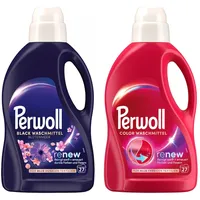 PERWOLL Flüssig-Set 2x 27 Waschladungen (54WL) 1x Black Blütenmeer & 1x Color, Feinwaschmittel reinigt sanft und erneuert Farben und Fasern, mit Dreifach-Renew-Technologie