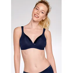 Bügelloser BH NATURANA "The Wednesday", Damen, Gr. 75, Cup A, blau (navy), Obermaterial: 89% Polyamid, 11% Elasthan. Futter: 99% Polyester, 1% sonstige Fasern. Spitze: 64% Polyamid, 36% Elasthan, unifarben, leicht glänzend, modisch, sehr bequem, BHs, mit Schale und Glanzband