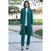 Modavitrini Hosenanzug Zweiteiler Damen Anzug Langarm Longblazer mit Hose Modest Fashion (Anzug Set) Offene Front ohne Verschluss grün