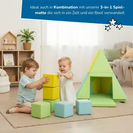 alldoro 60802 Softbausteine-Set mit 6 Schaumstoffwürfeln, 14 x 14 x 14 cm, für Kinder ab 0 Jahre, flüsterleise & sicher, Gelb/Grün/Türkis