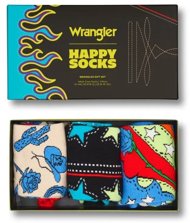 Happy Socks Tagessocke Crew Wrangler Gift Set mehrfarbig bunt Geschenkbox  - 3 Paar