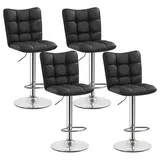 Yaheetech Barhocker Drehhocker mit Fußstütze (4 St), Barstühle 360°Drehbar Küchenstühle Sitzhöhe 62,5 cm - 83 cm schwarz