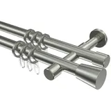 Interdeco GARDINENSTANGE Prestige Sitra 420 cm (geteilt in 3 x 140 cm), 2-läufig, 20 mm Ø Edelstahl-Optik