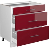 Vicco Schubladenunterschrank Küchenschrank Küchenmöbel Fame-Line Weiß Bordeaux Rot 80 cm modern Hochglanz Küche Einbauküche Drehtür Blende Schublade Küchenunterschrank Küchenzeile