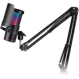 Mars Gaming MMIC-SC, Professionelles Studiomikrofon, Hochwertiges ARGB-Design, Hochauflösend 192Khz 24-bit, Omnidirektionaler Mechanischer Arm, Steuerungsrad, Metallgitter-Popfilter, Schwarz