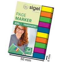 SIGEL HN617 Haftmarker, 400 transparente reißfeste Textstreifen, extra schmale Streifen 6 x 50 mm, 5 Farben