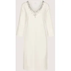 Etuikleid MADELEINE "Etuikleid Businesskleid mit Strass-Details", Damen, Gr. 38, N-Gr, wollweiß, Obermaterial: 48% Polyester PES. 45% Viskose CV. 5% Polyamid PA. 2% Elasthan EL., Modern, figurumspielend, Kleider Etuikleid, Kleid mit V-Ausschnitt und kleinen Schlitz