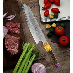Muxel Santoku Damastmesser - exklusives Profimesser – 62 Schichten Damaststahl – jeder Holzgriff ein Unikat