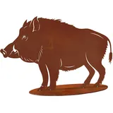Gartenfigur Wildschwein 53x85cm auf Platte Edelrost Gartendeko Wetterfest Rost Metall Rostfigur von Steinfigurenwelt (Wildschwein)