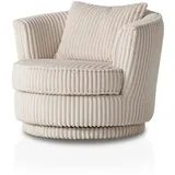 Furn.Design Sessel in beige/wollweiß Mega-Cord 360° drehbar inklusive Kissen Comfy (Wollweiß)