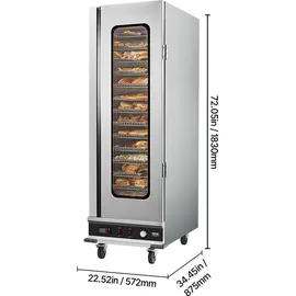Vevor Hot Box Speisenwärmer Imbisswärmer mit 16 Ebenen & Wasserschale & Glas-Einzeltür & verstellbaren Ablagen, Speisewärmerschrank aus Edelstahl, ideal zur Aufbewahrung von Pizza Hühnchen