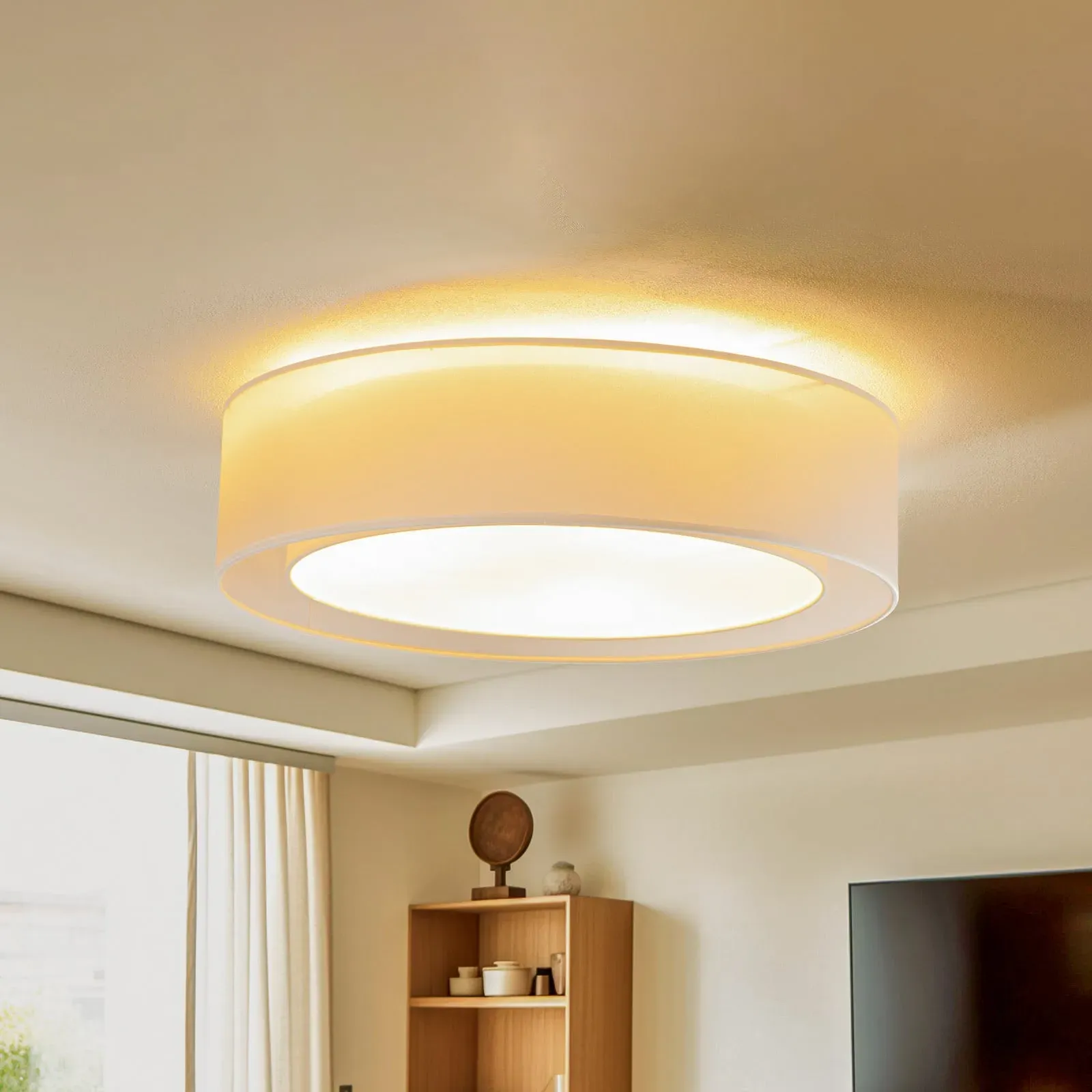 Deckenleuchte Euluna, Tibu, dimmbar, Beige, für Wohnzimmer, Stoff / Textil, Modern - 16.5