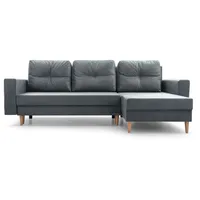 MOEBLO Ecksofa mit Schlaffunktion und Bettkasten Ottomane Links als auch rechts montierbar Couch für Wohnzimmer, Schlafsofa Sofagarnitur Sofa Eckcouch L-Form 232x142x90 cm Carl Grau