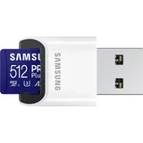 Samsung PRO Plus Micro-SDXC Speicherkarte, 512 GB microSDXC-Speicherkarte (2023) mit USB-Adapter