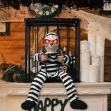 Somerway Gruseliger Halloween-Deko-Anhänger, Sprechender Gefangener Anhänger mit Leuchtende rote Augen und sprachaktiviertes Design, Schreiende Halloween-Horror-Deko-Requisiten A