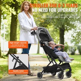 Vevor Kinderwagen 71 x 44 x 107cm, mit 95°-175° verstellbarer Rückenlehne und 0/90° verstellbarer Fußstütze und Ein-Klick-Faltfunktion, Kinderbuggy mit Getränkehalter und Tragetasche, Dunkelgrau