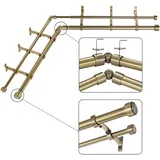Mayrhyme Gardinenstangen für Doppeleckfenster, Antik-Bronze, mit Aluminium-Endkappen-Endkappen und Halterungen, 2,5 cm Durchmesser, doppelte Erkerfenster-Gardinenstangen, verstellbar, 2-seitig, 81,3