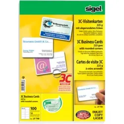 SIGEL Visitenkarte 3C hochweiß 100 Karten LP798 Format 85x55mm 225g
