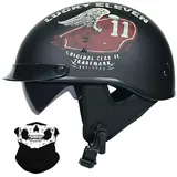 Uueybsg Motorradhelm Retro Halbhelm Chopper Helm DOT/ECE Zertifizierung mit Visier Vintage Motorrad Halber Half Helm Halbschale Jethelm Bike Pilot Chopper Helm Rollerhelm für Damen Herren