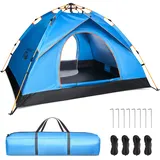 Zelt 2-3 Personen - Wurfzelt Wasserdicht - Automatik Pop Up Zelt - 200x200x135cm Trekkingzelt - Schnellaufbau Camping Igluzelt - Leicht Campingzelt - Trekking & Festival Kuppelzelt (Blaue)