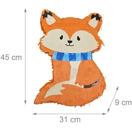 Relaxdays Pinata Fuchs mit Stab und Maske 45 cm x 31 cm x 9 cm Mehrfarbig