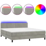 vidaXL Boxspringbett mit Matratze & LED Hellgrau 160x200 cm Samt