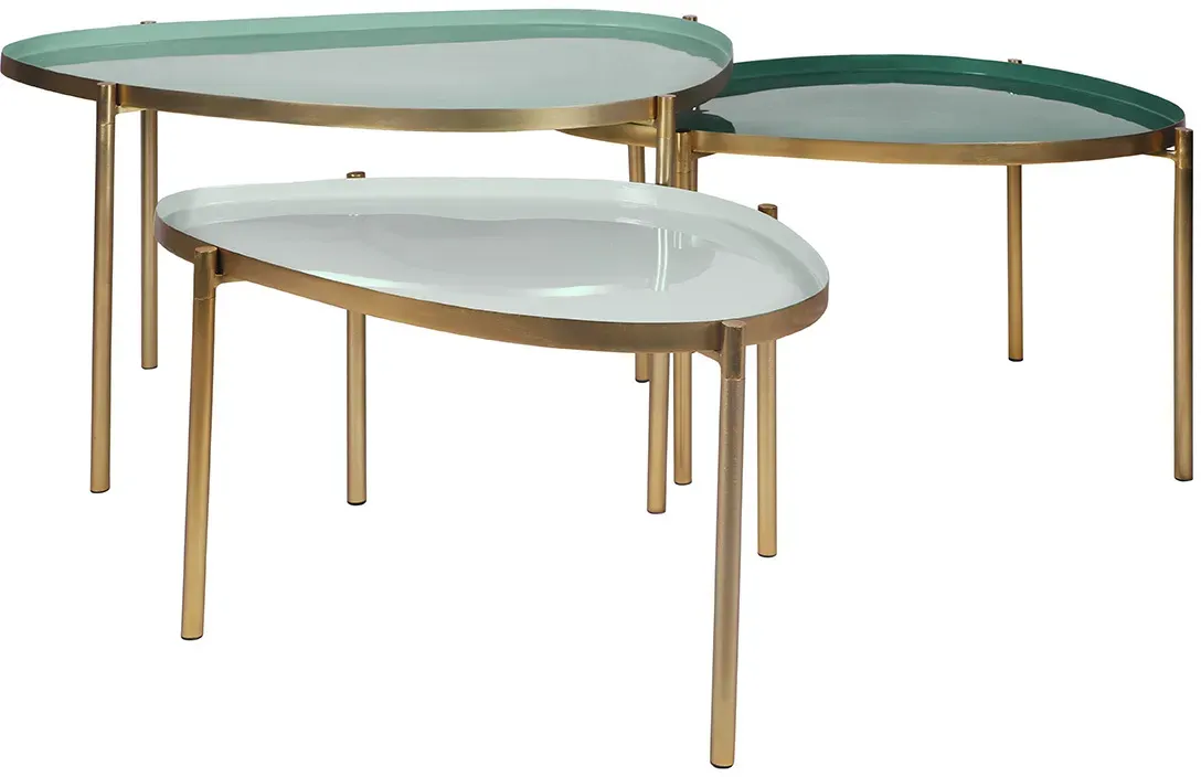 Tables basses gigognes laquées vert-cyan et vert (lot de 3) ZURIA