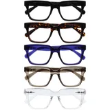 OPULIZE ERA Blaulichtfilter Lesebrille für Damen Herren - Entspiegelt & blendfrei UV400-5er-Pack Großer rechteckiger Rahmen - Computerbrillen Gaming - Schwarz Braun Blau Grau Klar - +1,00