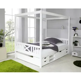 TICAA Himmelbett Lino 140 x 200 cm Kiefer massiv weiß