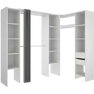 vente-unique Eckkleiderschrank Kleiderschranksystem - B. 164/234 cm - Weiß & Grau - DORIAN