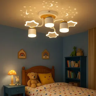 zenlavia Deckenleuchte Kinderzimmer mit Sternenhimmel Projektor, LED Deckenlampe Dimmbar mit Fernbedienung, 24W 2400lm, Farbtemperatur Einstellbar 3000–6500K, Nachtlicht, Timer & Memory-Funktion