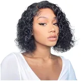 YesJYas Echthaar Perücke Black Bob Wig Glueless Wig Human Hair 150% Density Brazilian Hair Wig 4x4 Lace Closure Wig Water Wave Human Hair Wig Natural Colour 12 Zoll